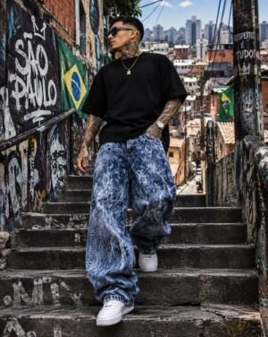 Jean baggy hombre oversized ácido wash azul streetwerar ancho